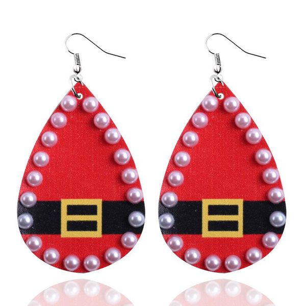 

e7683 zwpon pave pearl leather teardrop christmas earrings for women vegan leather teardrop earrings jewelry wholesale, Silver