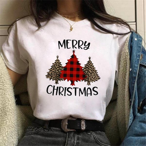 

merry christmas women t shirt vogue christmas tree print short sleeve loose large size female clothes, White
