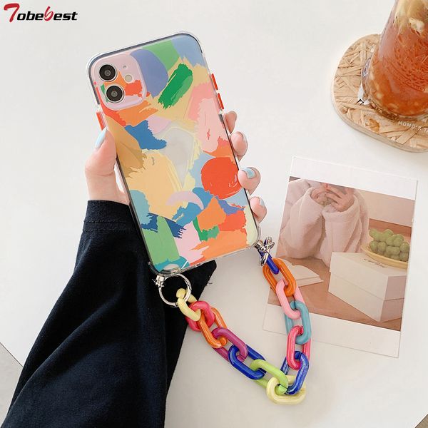 

tobegraffiti bracelet phone cases for iphone 11 pro max x xs xr 7 8 plus se 2020 12 mini colorful chain soft back cover