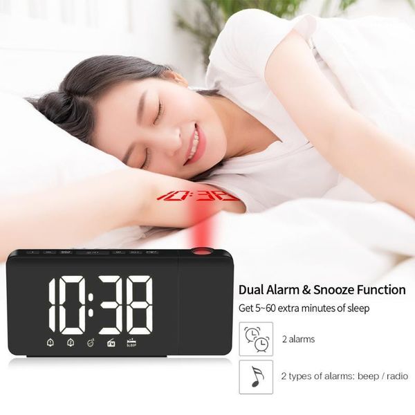 

other clocks & accessories digatal led alarm clock fm radio desktable decor usb projection rotatable projector dual alarms snooze functi