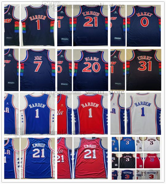 

100% stitched 2022 city navy 1 james harden jerseys basketball joel embiid 21 georges niang 20 tyrese maxey 0 isaiah joe 7 edition red blue, Black;red