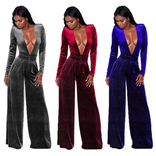 

ladeis deep v neck rompers fashion trend long sleeve trousers jumpsuits designer winter female new straight loose sports jumpsuit, Black;white