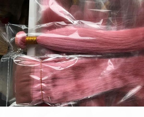 

brazilian body wave straight hair weaves double wefts 100g pc pink color can be dyed human remy hair extensions, Black