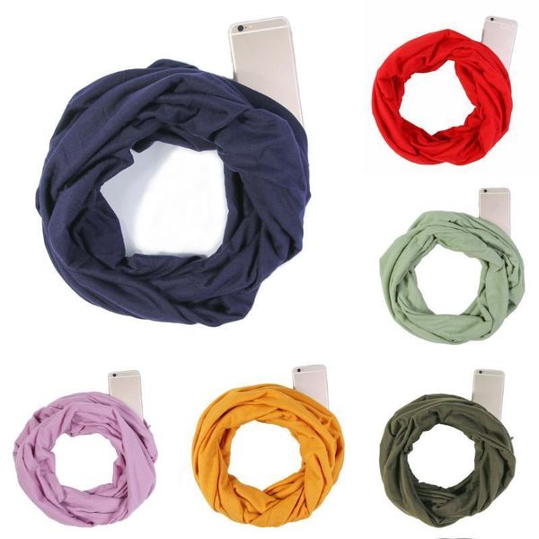 Xales 2021 Autumn Winter Unissex Looks Solid Warm Loop Sconhed Phone Pocket Shawl Ring multifuncional lenço de cabeça#o81