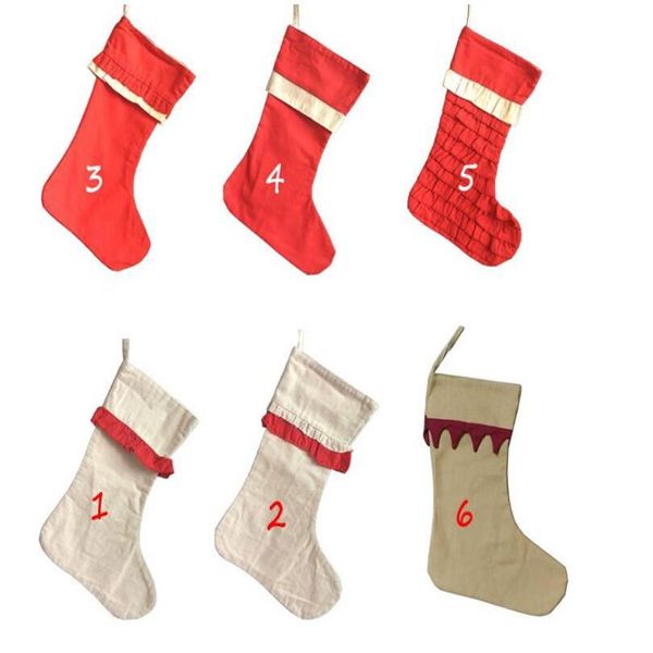 Duvarında Toptan Boşluklar Noel Çorap çuval bezi fırfır Santa Çoraplar Çocuk Hediye Çanta asın