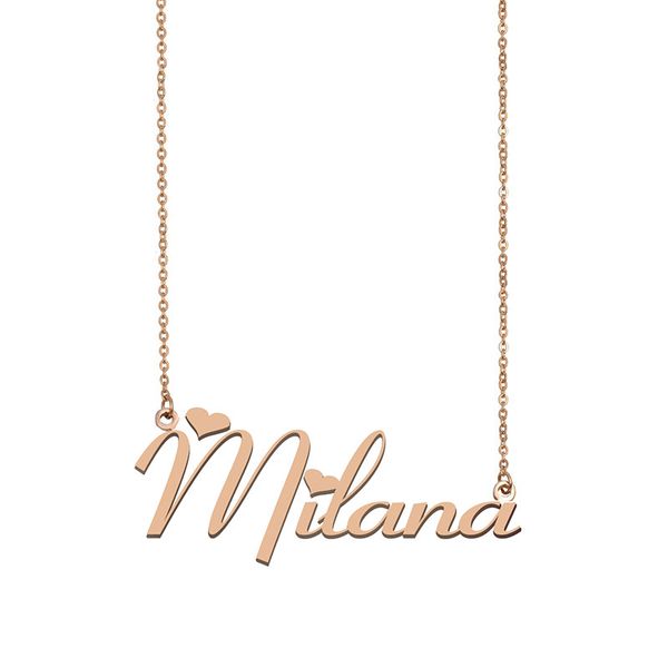 

milana name necklace custom nameplate pendant for women girls birthday gift kids friends jewelry 18k gold plated stainless steel, Silver