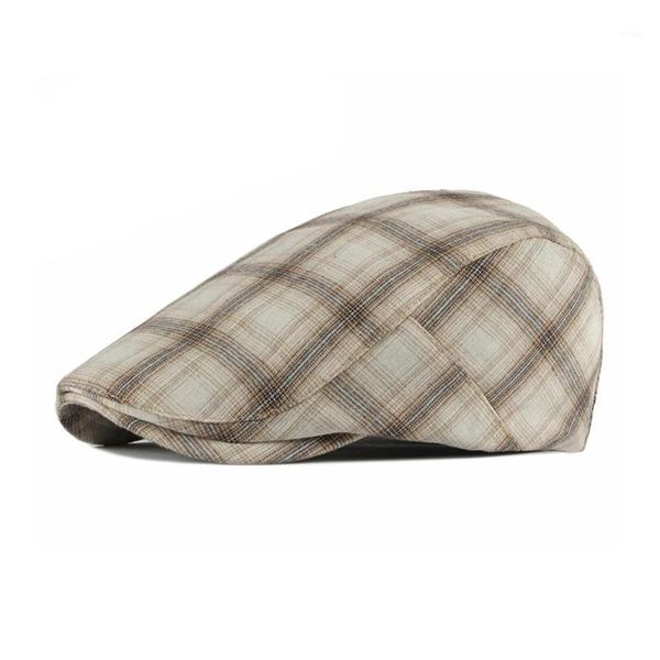 

casual checked hat berets cotton caps for spring summer autumn1, Blue;gray