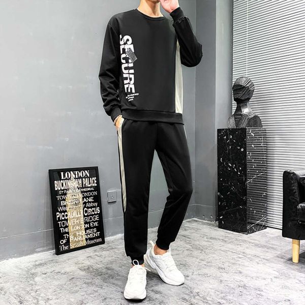 

autumn sportswear pants stitching long sleeve t-shirt 2020 new men's casual sweater, Gray