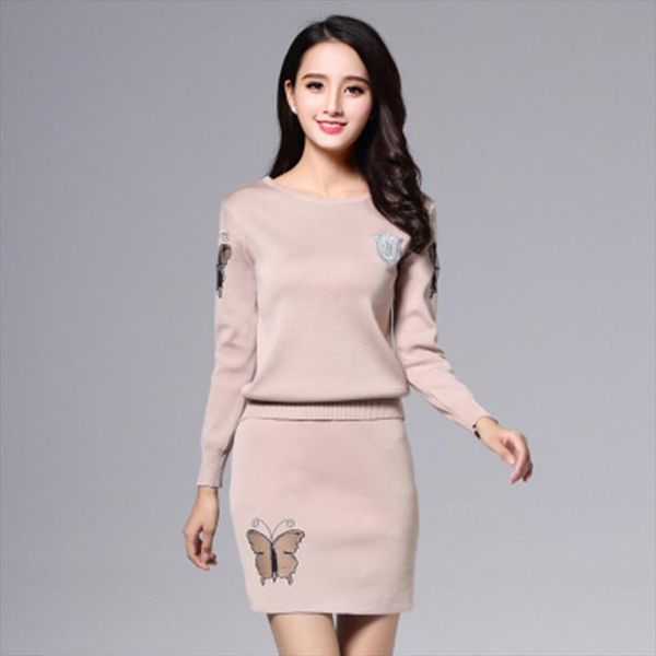 

2020 spring autumn new sweater print butterfly 2 piece set women crop and skirt set knitted skirt and pullover, Gray