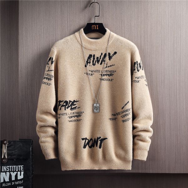 

2021 new men knitted sweaters casual soft mens winter sweater wool fashion male thick fake two pieces new arrival 9k7n, White;black