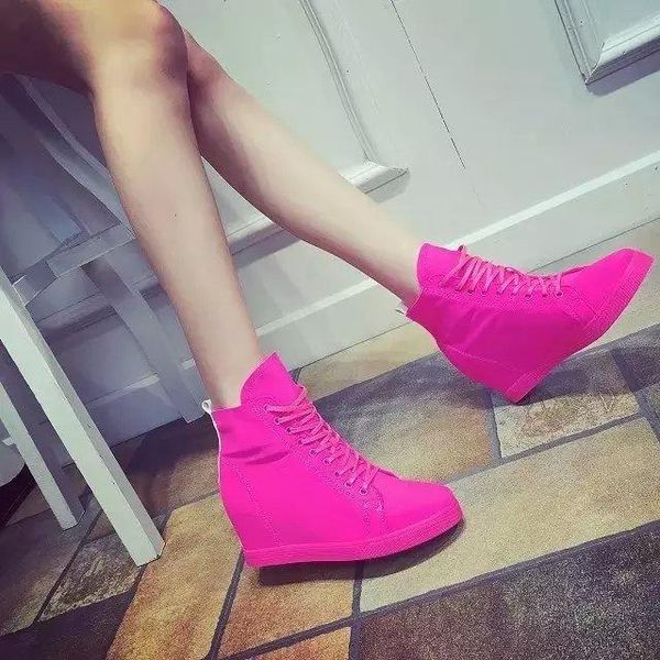 

2020 new candy-colored stretch cloth breathable all-match high-help leisure increase in slope with canvas shoes, Black