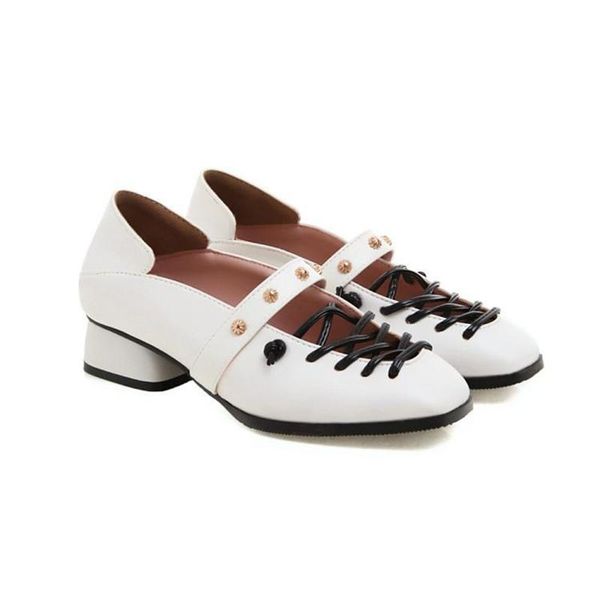 

large size women's shoes 40-43 spring models with hollowed out retro single shoes women thick heel square head mary jane, Black