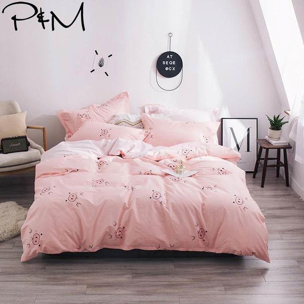 

2019 cartoon cute pink pigs duvet cover set twin  king size cotton bedding set flat sheet bedlinens bed cover 1012