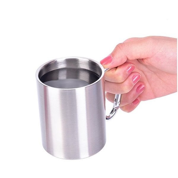 

220ml camping traveling outdoor cup stainless steel cupdouble wall mug with carabiner hook handle 220ml qylwol