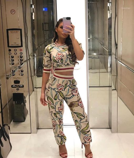 

2019 style elegant print bodysuit nightclub set1, Red