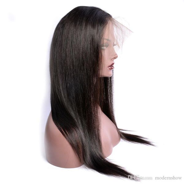 

360 degree swiss lace front wig straight human hair virgin brazil pre-dialed straight wave wig with natural seamless hairline, Black