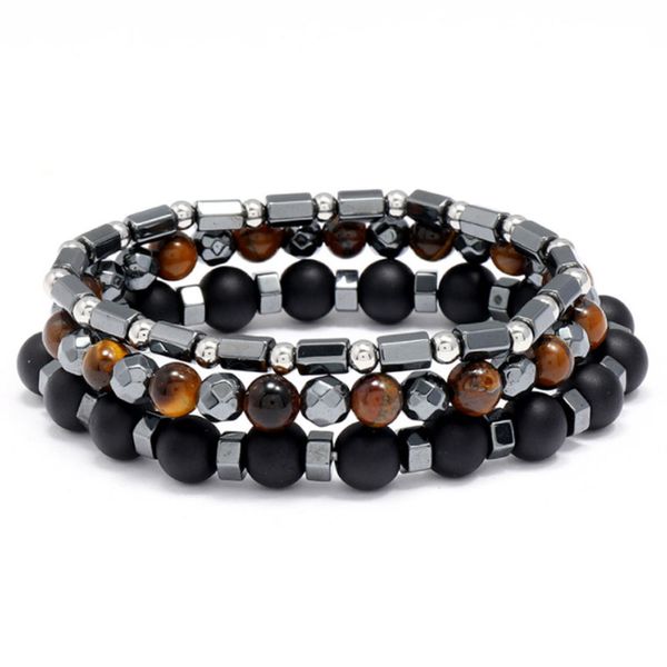 

3pcs/set handmade stone beaded strands charm bracelets for men women lover elastic bangle party club decor jewelry, Black