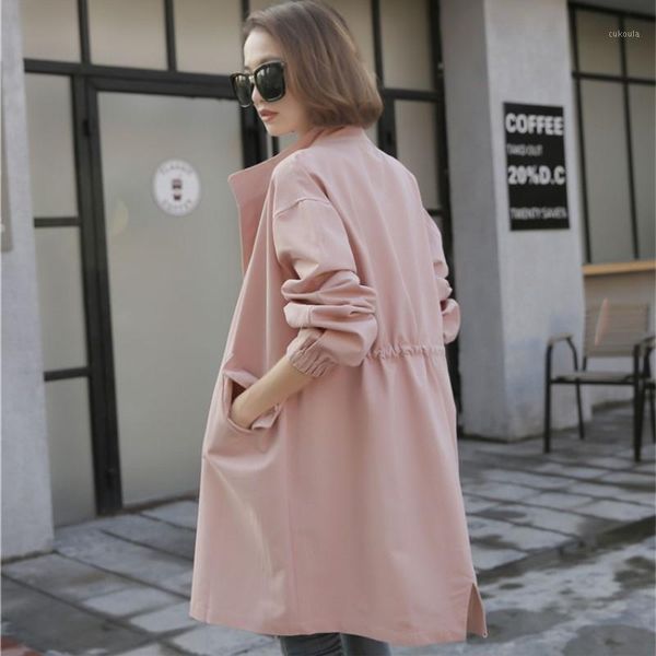 

solid color windbreaker female long section autumn new loose casual straight windbreaker coat women's fashion wild 1, Tan;black