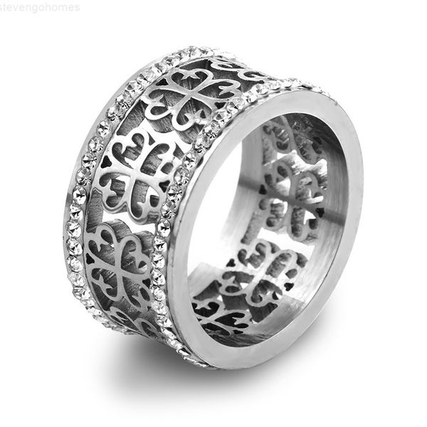 

2019 titanium fashion new rhinestone jewelry hollow out flowers cluster stainless steel women rings wholesale lr099, Golden;silver