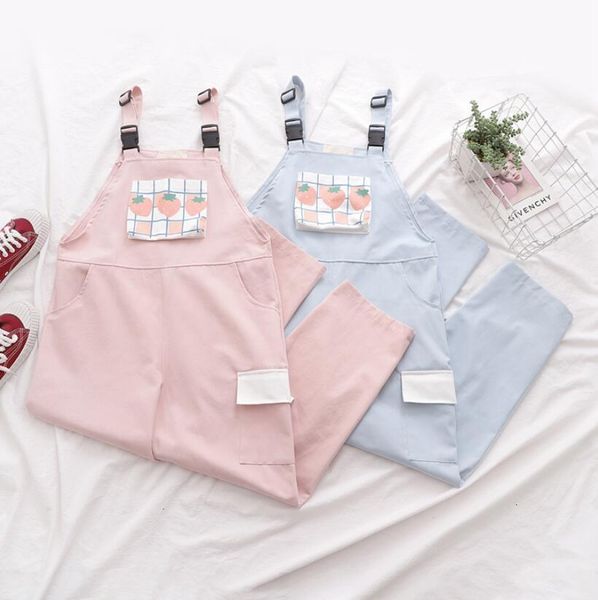 

harajuku kawaii girdles women's pants sweet plaid strawberry casual impression pink jumpsuit girls beautiful p1780 overalls n7cr, Black;white