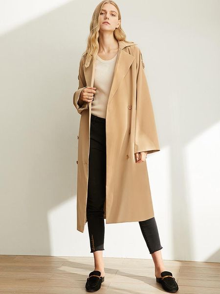 

women's trench coats amii vintage long coat autumn women lapel collar double-breasted wide sleeve pockets female jackets 11920214, Tan;black