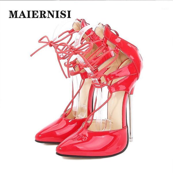

maiernisi shoes for women cross straps pointed toe high heels 16cm 2021 new shallow metal thin heels female model catwalk shoes1, Black