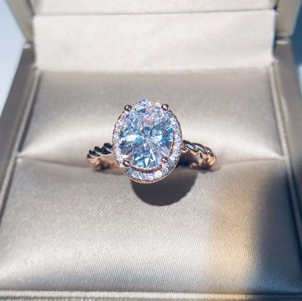 

silver wedding ring female charm queen princess ring round pink zircon rings engagement jewelry dropshipping