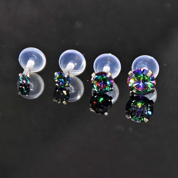 

lot 4pcs rainbow zircon bioplast labret monroe lip stud ear cartiliage tragus helix piercing stud ring 16g body jewelry q bbyveo, Silver