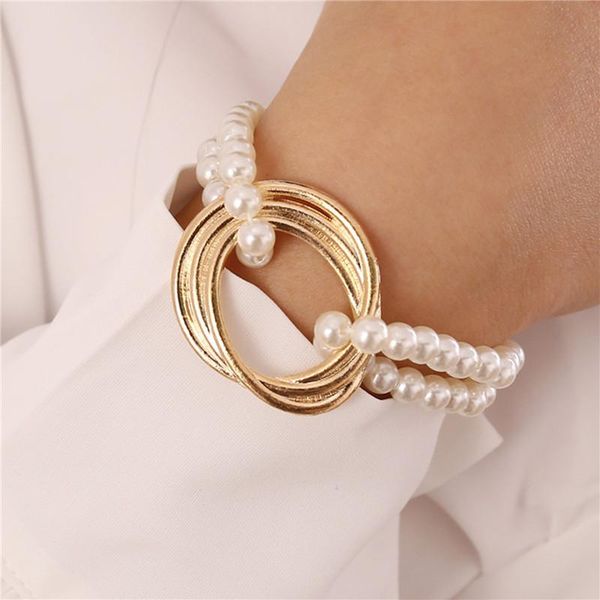 

simulated pearl wrap geometric metal bracelet for women wedding party pearls exquisite elegant sweet bracelets jewelry gift, Golden;silver