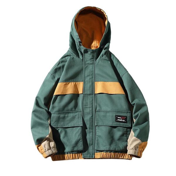 

2021 men jackets patchwork green jacket fashion tracksuit casual coat men windbreaker hip hop streetwear hooded jackets, Black;brown