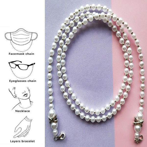 

sunglasses frames fashion simulated pearl mask chain face retainer bead holder glass eyewear non-slip lanyard necklace for women, Silver