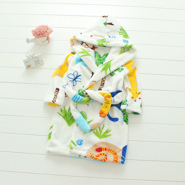

new arrival 18 color baby girls winter flannel pajamas kids boys cartoon warm hooded sleepwear children's coral velvet bathrobes y20070, Blue;red