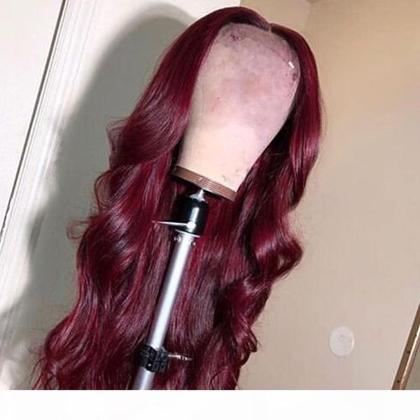 

13x6 lace front human hair wigs pre pluecked with baby hair #99j body wave colored purple red full wavy dolago colorful wig, Black