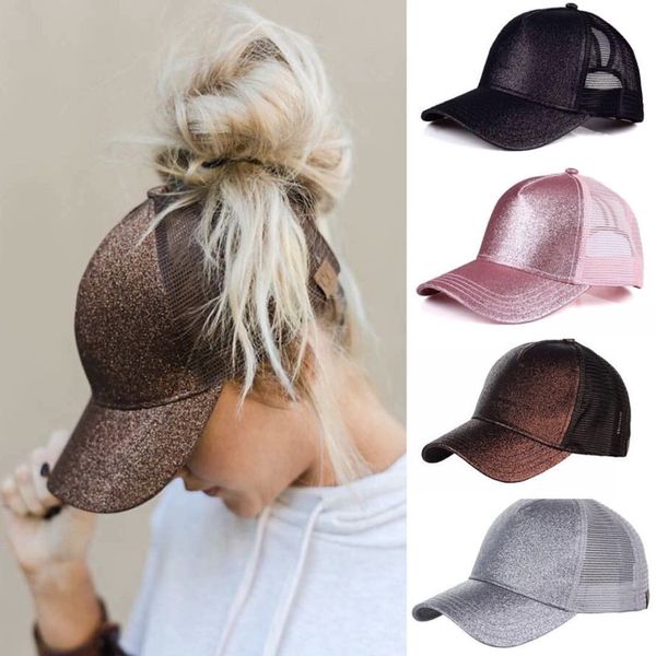 luxury- Высокого качества Блеск Бейсболка Snapback Trucker Колпачки для женщин Женского Messy Bun Mesh Caps Девушки хип-хоп папа Hat