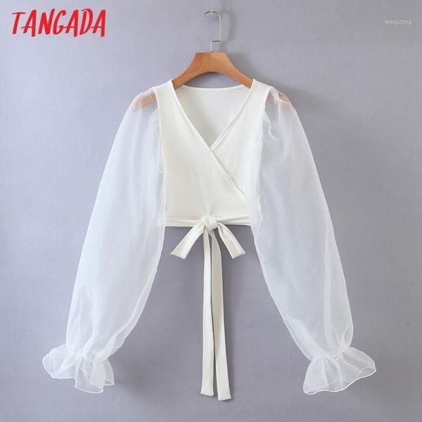 

tangada women slim knitted sweater jumper mesh sleeve patchwork female pullovers chic sl1011, White;black