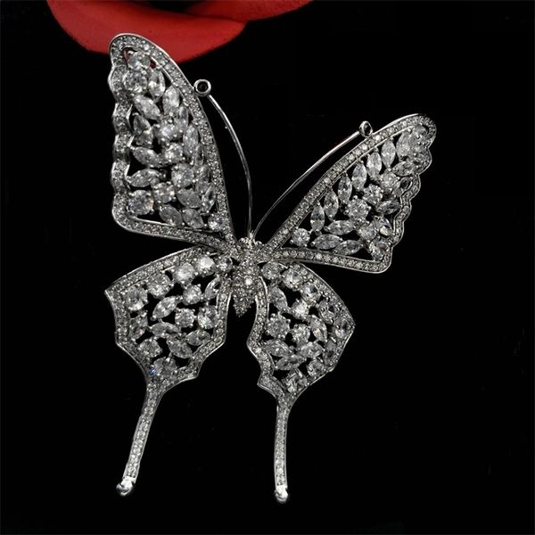 

glitter opens clear cz stones prong set swallowtail butterfly broach pin insect jewelry for women business suit theme party gift 201009, Gray