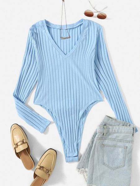 

plus rib-knit tee bodysuit f8pc#, Black