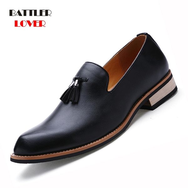 

men leather loafers genuine leather shoes classic tassel brogue mens formal shoe casual bullock dress wedding shoes y200420, Black