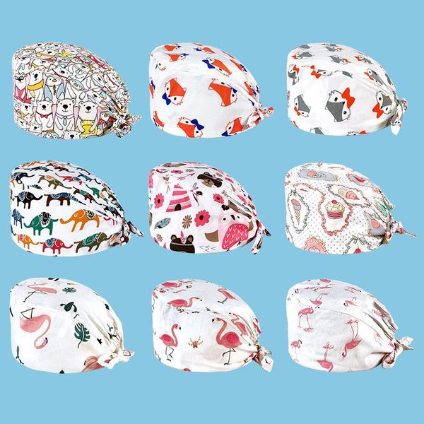 

beanie/skull caps 1pcs scrub hat sanitary cap with sweatband cartoon flamingo printing nursing beauty salon, Blue;gray