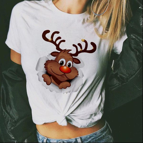 

kawaii reindeer t shirt women fashion christmas harajuku short sleeve t shirt white suitable all seasons tshirt clothing