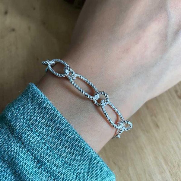 

ghidbk 925 sterling silver statement twisted o chain bracelets unique design minimalist bangles hiphop street style bracelet1, Golden;silver