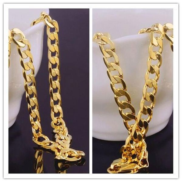 

chains wholesale-solid 18k yellow gold filled cuban curb necklace mens age-old chain jewelry 7mm1, Silver