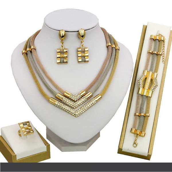 

aweena dubai jewelry wedding engagement gold jewelry set earrings necklace ring bracelet women fashion crystal turkish jewellry, Silver