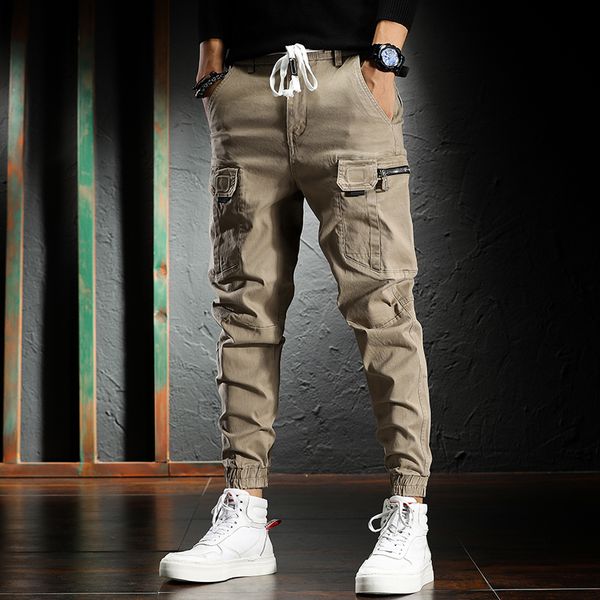 

2021 new fashion streetwear men jeans autumn newly designer casual cargo pants multi pockets hip hop joggers harem trousers uta, Blue