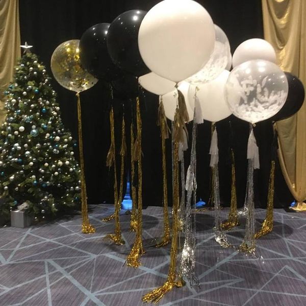 

party decoration 1set 36inch black giant large big latex balloons with gold 1m rain silk supplies bouquets games festival wedding decor