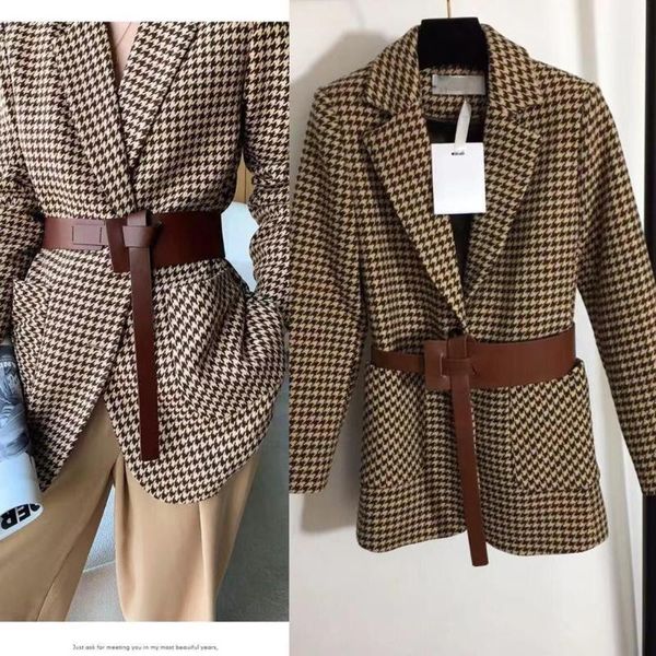 

new arrival 2021 spring clothes women fashion plaid long jacket elegant office ladies belt blazer1, White;black