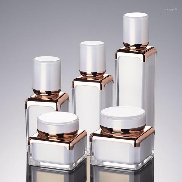

15ml 30ml 50ml elegant square shape acrylic bottle jar lotion pump bottle pearl white rose gold 30g 50g acrylic cream jar new1