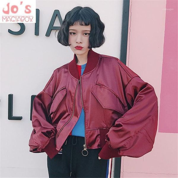 

winter bomber jacket women harajuku pilot oversize loose solid color bat sleeve coats short style chic ring zipper casual jacket1, Black;brown