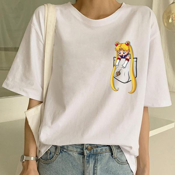 

kawaii sailor moon funny cartoon t shirt women harajuku ullzang 90s t-shirt aesthetic cute tshirt japanese anime tees female, White