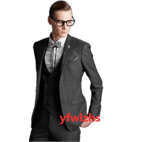 

classic two buttons groom wedding peak lapel men suits mens wedding suits tuxedo costumes de pour hommes men(jacket+pants+tie+vest) w583, Black;gray